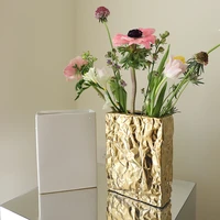 creative square pleated ceramic vase flower arrangement dried flower decoration indoor hydroponic vase crafts home decoration