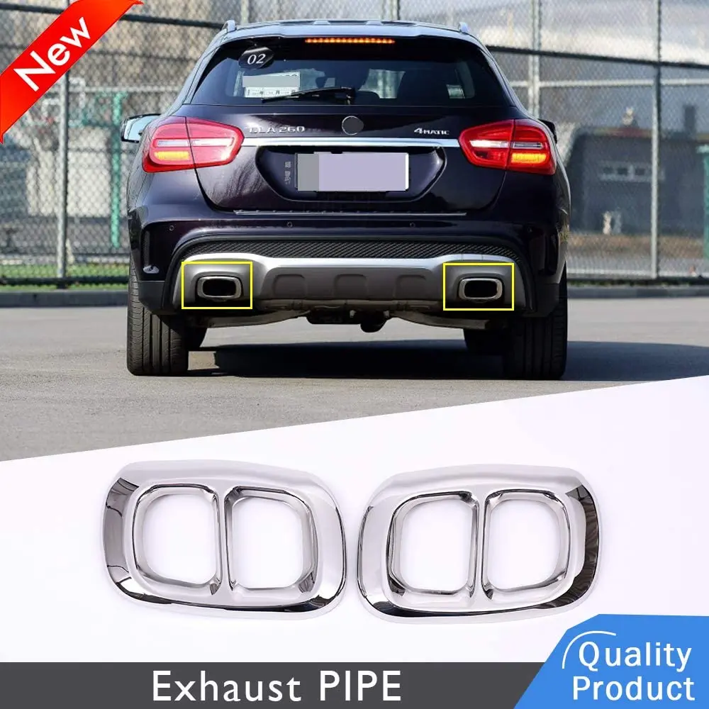 

2pcs Glossy Black/silver 304 Stainless Steel Car Exhaust Tail Pipe Cover Trim For Mercedes Benz GLA X156 2015-2019 (silver)