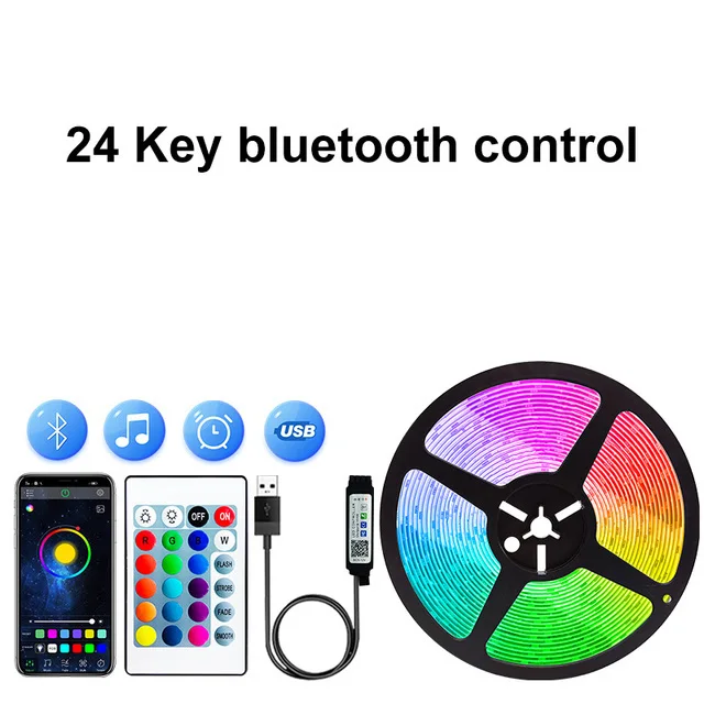 

1-5 м светодиодная полоса освещения USB Bluetooth 5050RGB светильник щение SMD DC5V гибкая светодиодная лампа лента для телевизора настольного экрана под...