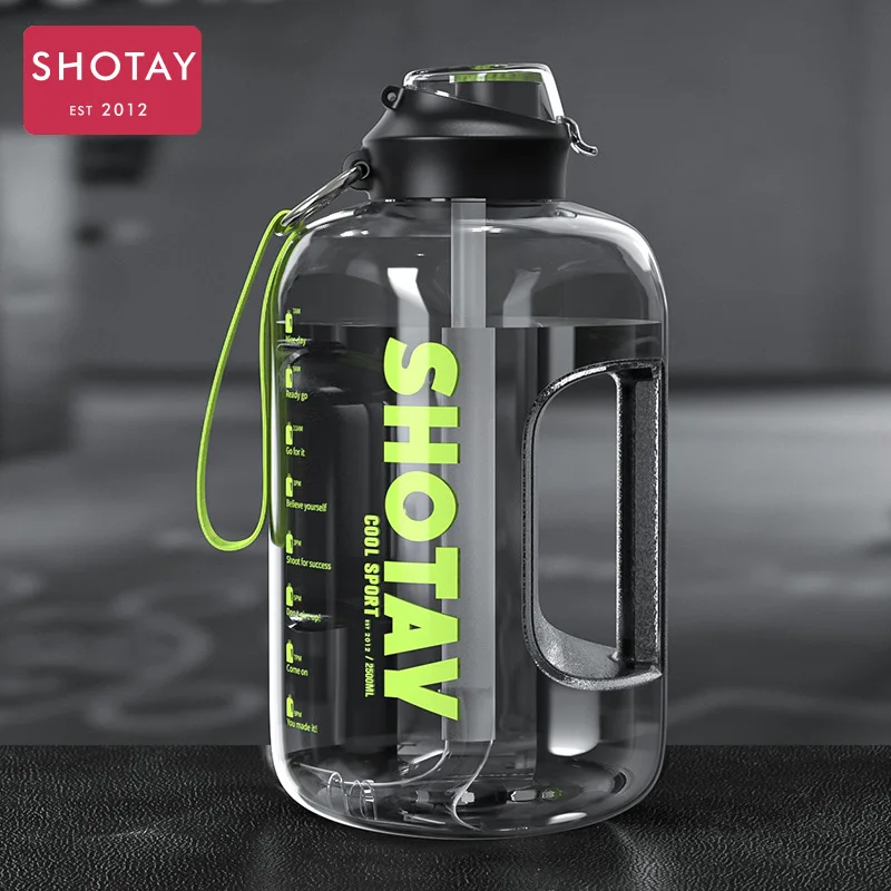 

Large capacity men's outdoor fitness kettle portable rope carrying graduated plastic water cup straw cup kettle water cup