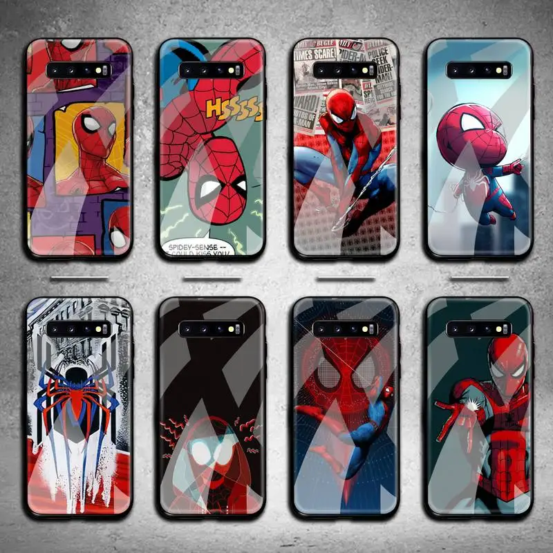 

Marvel Hero Spiderman Phone Case Tempered Glass For Samsung S20 Plus S7 S8 S9 S10 Note 8 9 10 Plus