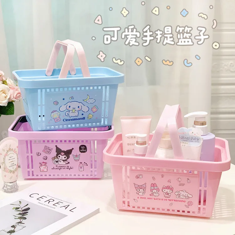 

Sanrioed Kawaii Kuromi My Melody Cinnamoroll Plastic Portable Bath Basket Anime Girly Large Dormitory Capacity Storage Basket