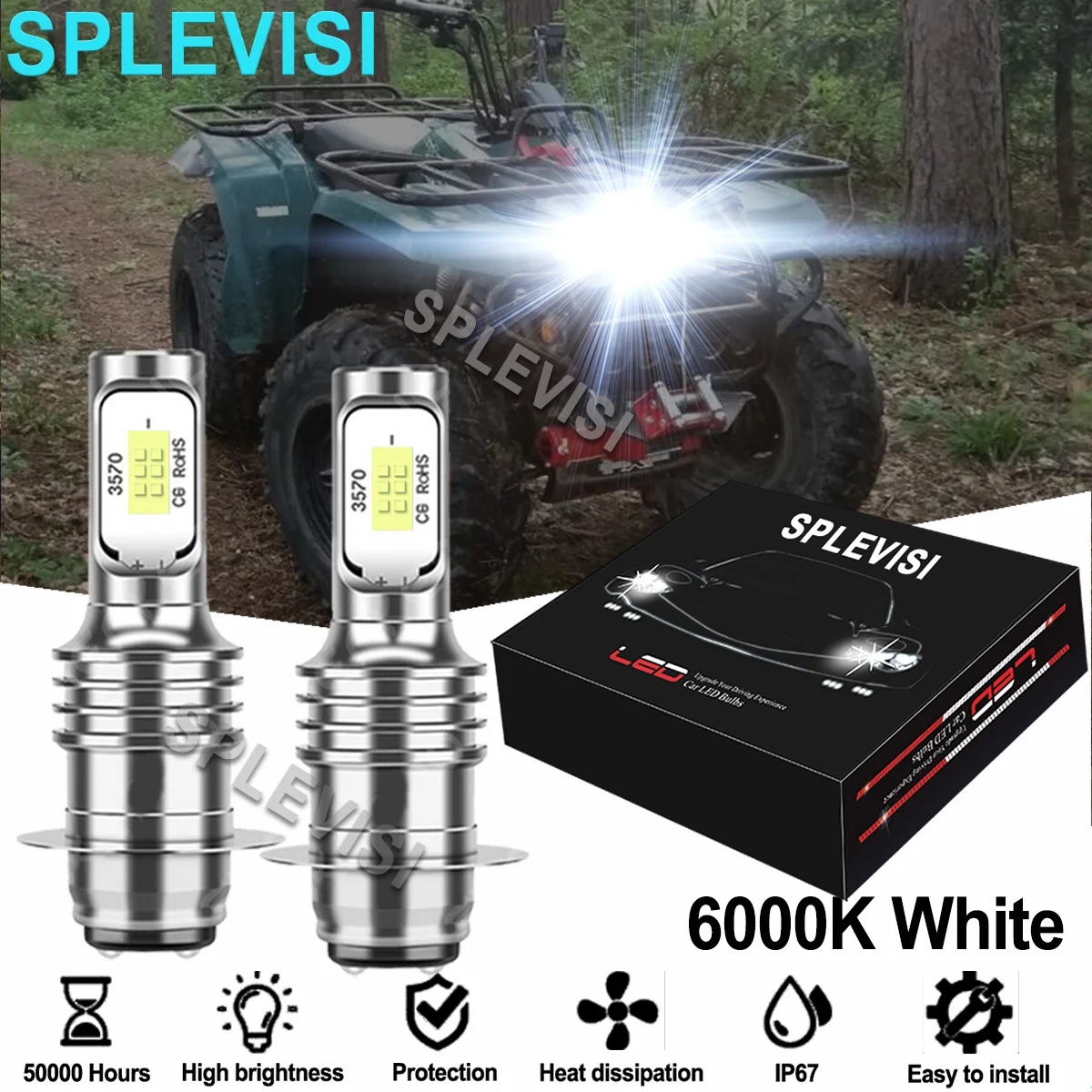 

2PCS 6000K White 35W LED Headlighs For Yamaha Big Bear 350 YFM350FW 4x4 1987-1999 Big Bear 400 2000-2012 WOLVERINE 350 1995-2005