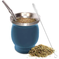 yerba mate cup 304 steel double wall 8oz argentine yerba mate gourd with bombillas and cleaning brush cup