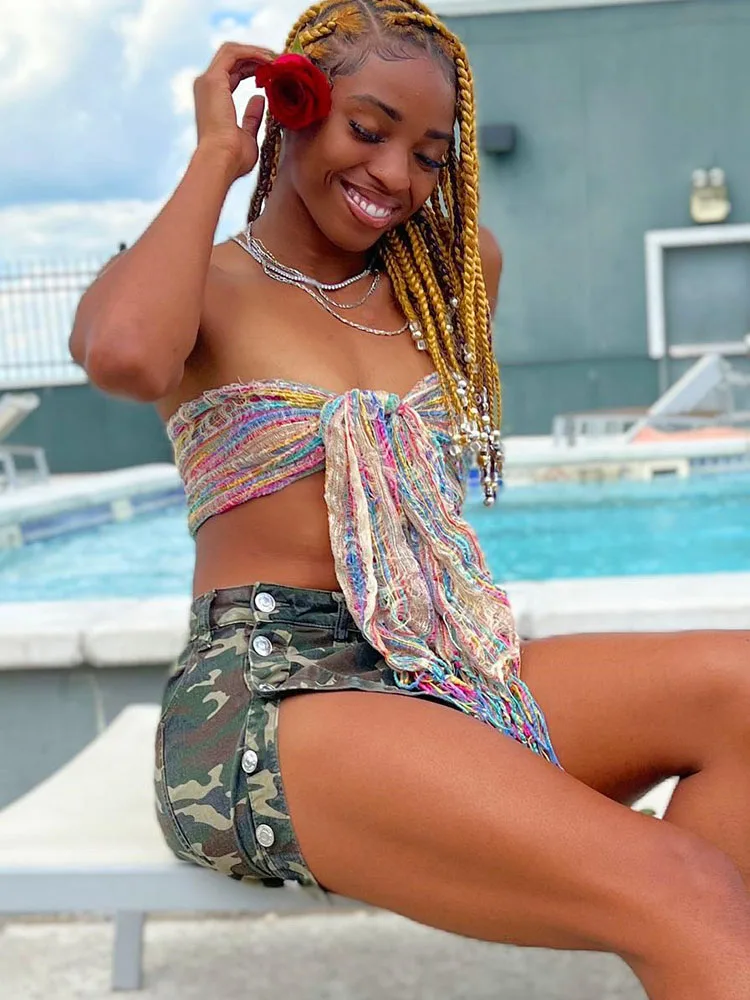 

Camouflage Female Mini Skirts 2022 New Summer Fashion Bf Style Casual Safari Skirts High Waist Short A-line Split Clothes Women