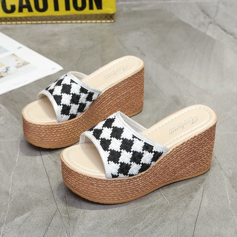 

2022 New Women Slippers Sweet Bow Women Open Toes Summer Sexy Flower Shoes High Heel Slippers Women Slides Platform Wedges Shoes