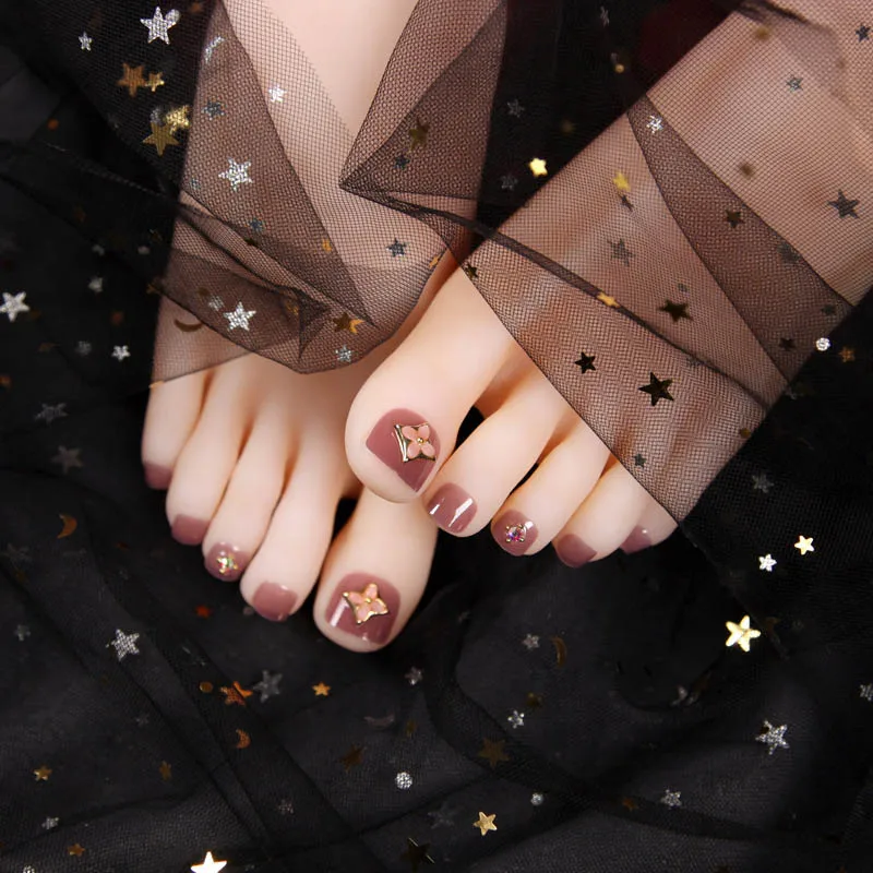 

24pcs Fake French Toe Nails Press On Toenail Tips Removable Square Short Paragraph Purple Color Manicure False Toe Nails