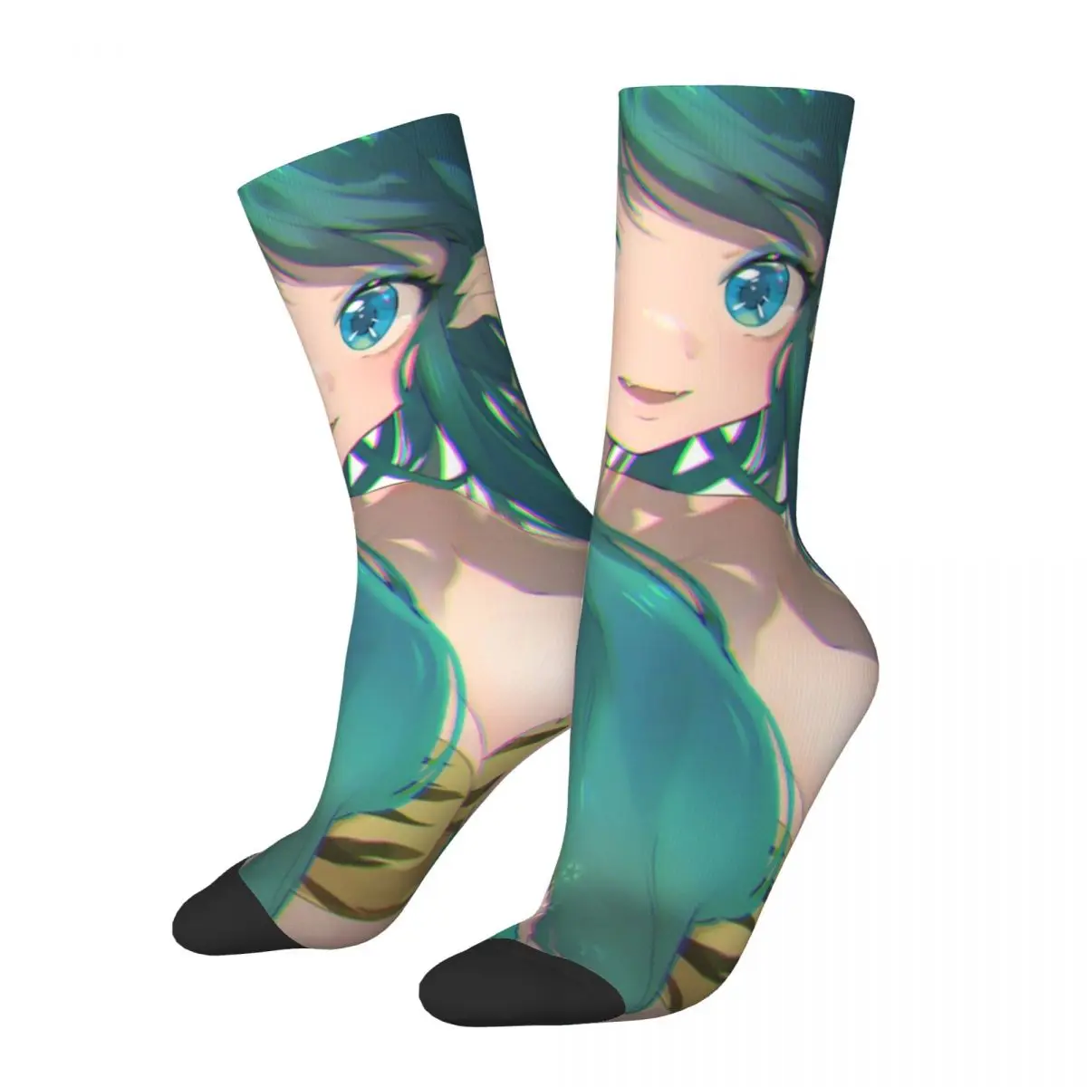 

Funny Crazy Compression Sock for Men Lum Hip Hop Harajuku Urusei Yatsura Happy Seamless Pattern Printed Boys Crew Sock