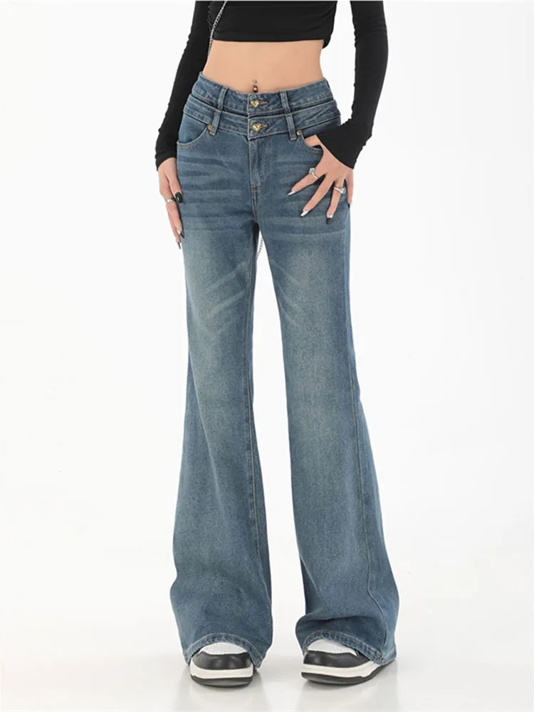 

Женские расклешенные джинсы Y2k, повседневные брюки с широкими штанинами и высокой талией, винтажная уличная одежда в Корейском стиле, осень 2022