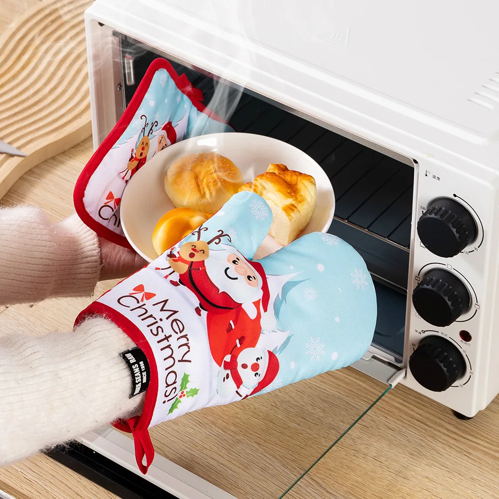 

Winter Snowman Oven Mitts & Pot Holders 2pcs Christmas Snowflakes Kitchen Gloves Hot Pads Heat Resistant Non-Slip Potholders Set