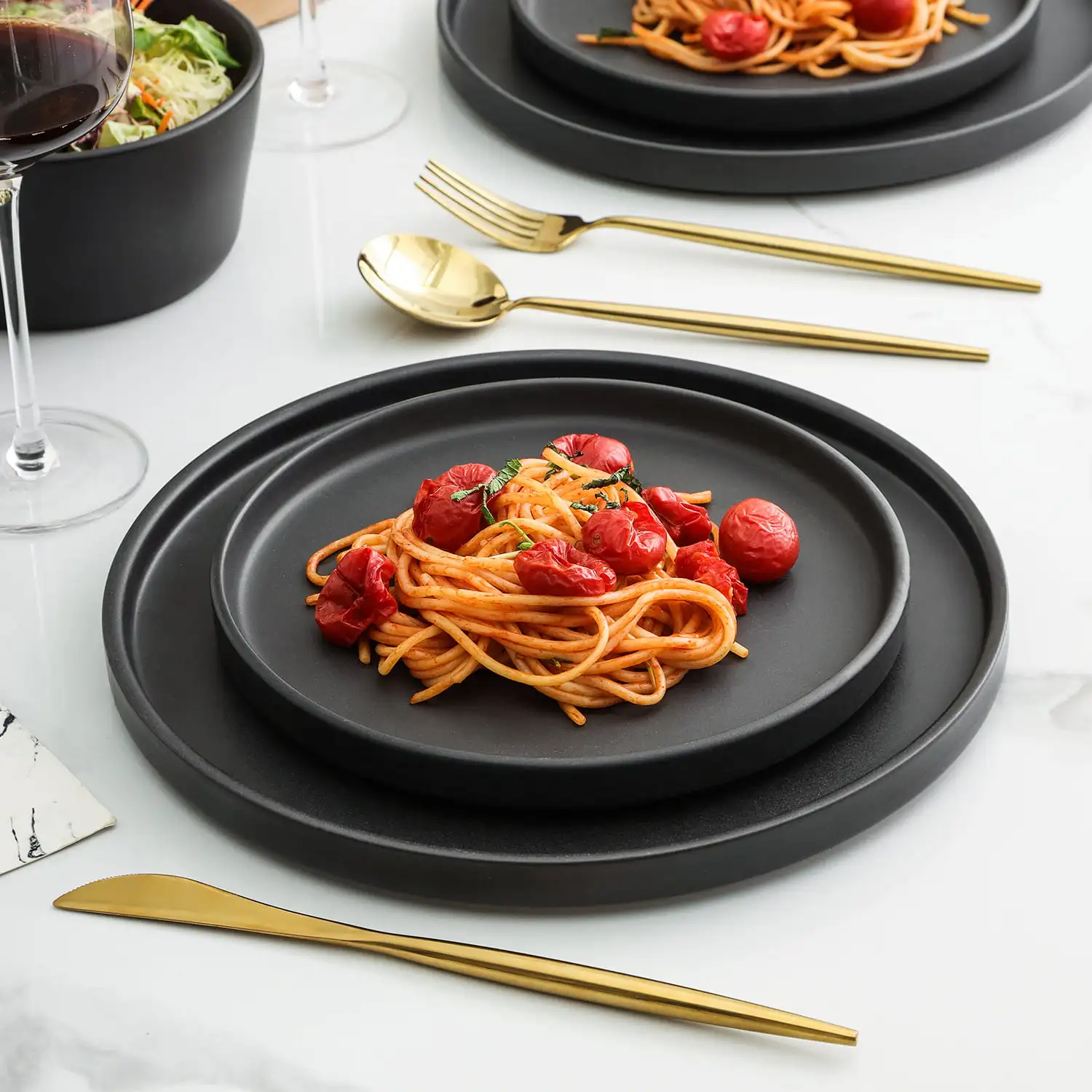 

Cecile Stoneware 12-Piece Round Dinnerware Set, RB, Black