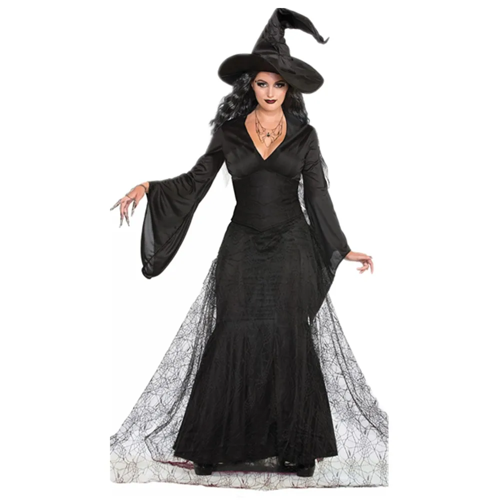 

Sexy Party Medieval Scary Witch Fancy Dress Halloween Masquerade Day of The Dead Gothic Wizard Cosplay Costume