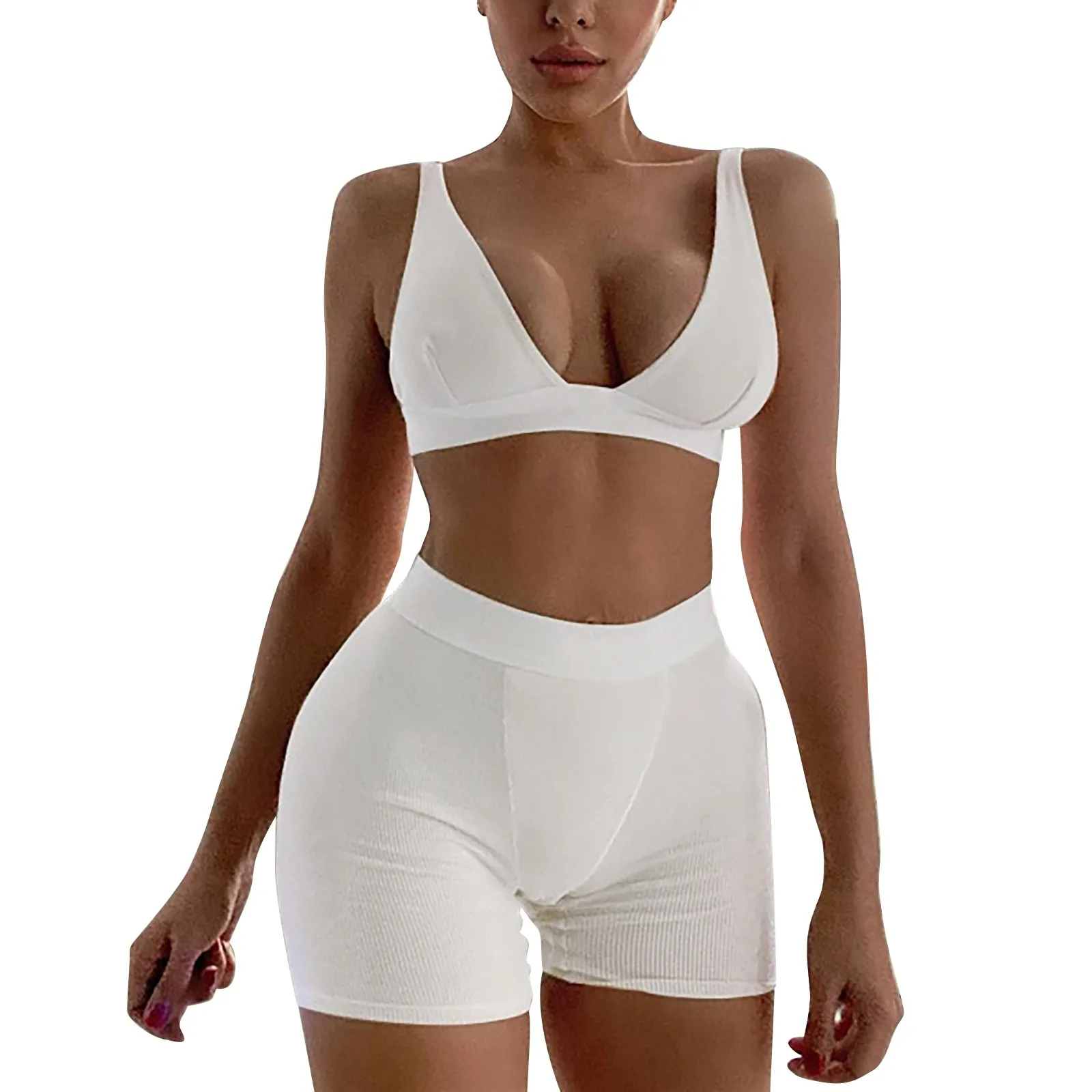 

Fashion Women Casual Solid Color Bra Sportswear Suit 2pc Tracksuit Fitness Yoga Sports High Waist Elasticity Shorts Pants Suit