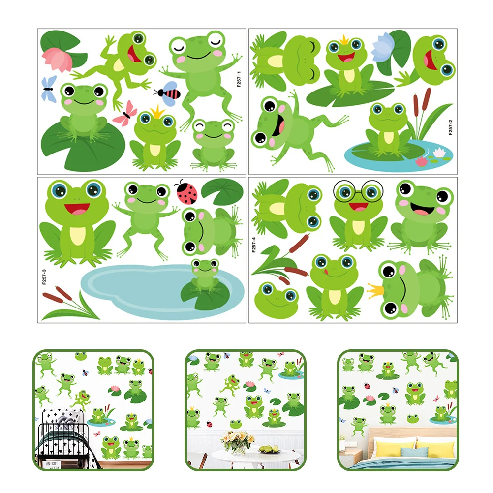 4 Sheets Frog Wall Sticker Frogs Decal Kids Room Decor Cartoon Home Decoration Removable Indoor Decorative Wallpaper