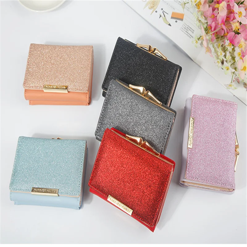 

Женский кошелек с блестками, модные дизайнерские Дамские кошельки из искусственной кожи, женские короткие кошельки для денег с карманом дл...