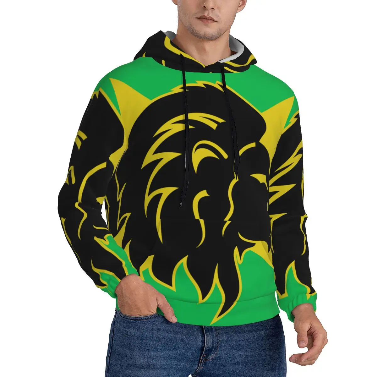 

Sudaderas Trends Men Hoodie Casual Streetwear Hip Hop Sweatshirt Autumn Harajuku Jamaica Flag Lion Head Hoodie