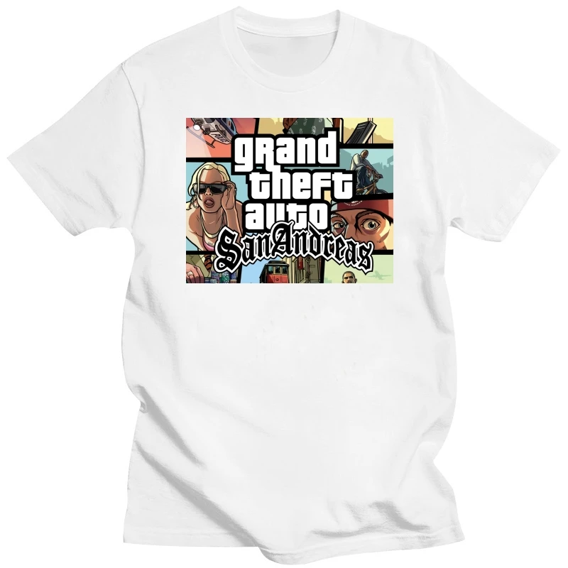 

Популярная Игровая футболка 2017, уникальная мужская футболка с коротким рукавом и принтом Gta San обладас командой Grand Theft Auto