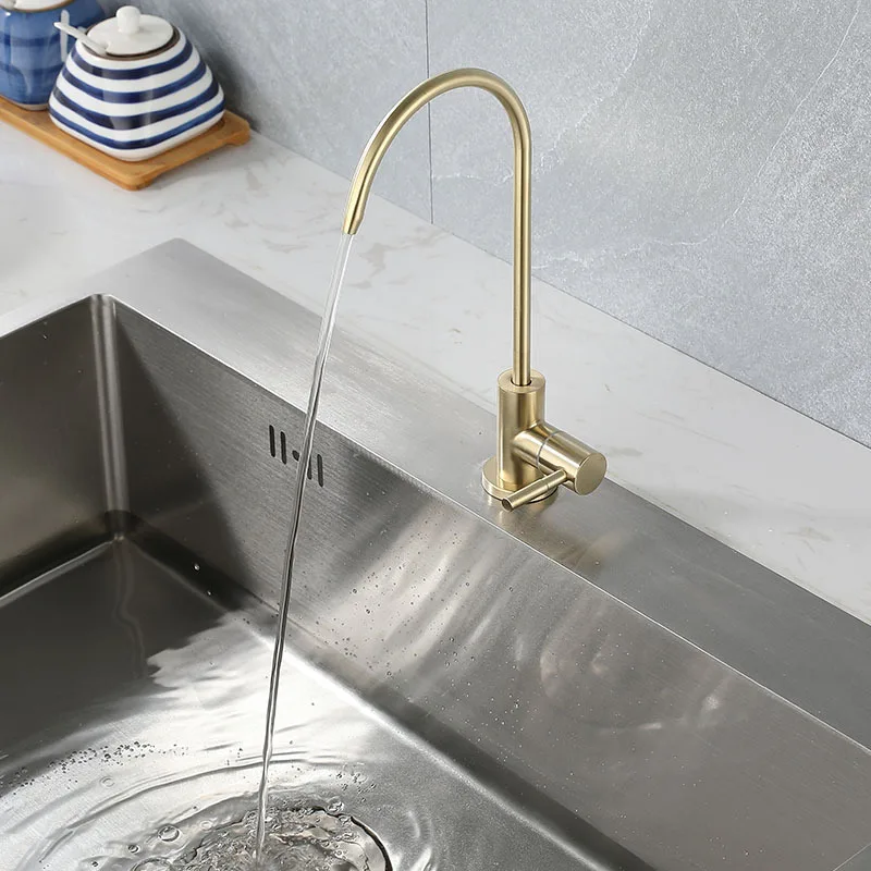 

Stainless Steel Kitchen Fresh Water Tap Single Cold 2 Points Interface Drinking Water Water Purifier Rotatable Fresh Water Tap