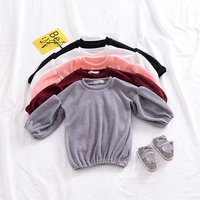 2022 summer new baby lantern sleeve shirts children girl pure color ribbed cotton tops toddler casual loose t shirt kid costume