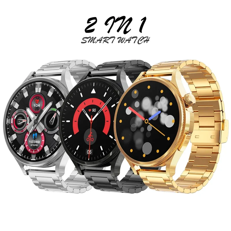 Круглые умные часы мужские с наушниками 2B1 водонепроницаемые Relojes Hombre для умных