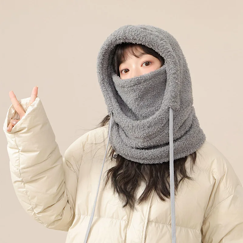 Hat Women Autumn and Winter Warm Artifact Cycling Windproof Cold-Proof Plush Earmuff Sleeve Cap Men's Scarf One Hood