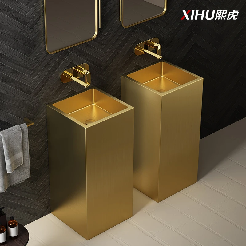 

Luxury 304 Stainless Steel Pillar Basin Bar Pillar Washbasin Household Balcony Floor Washbasin ceramic basin