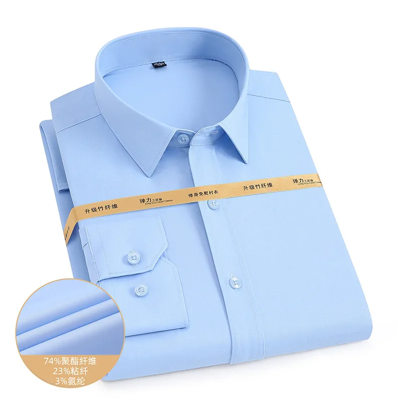 Bamboo Fiber Long Sleeve Shirt 2022 Men Solid Color Business Formal   Shirt Men's Slim Shirt Elegant Men's Shirts Mens Clothing