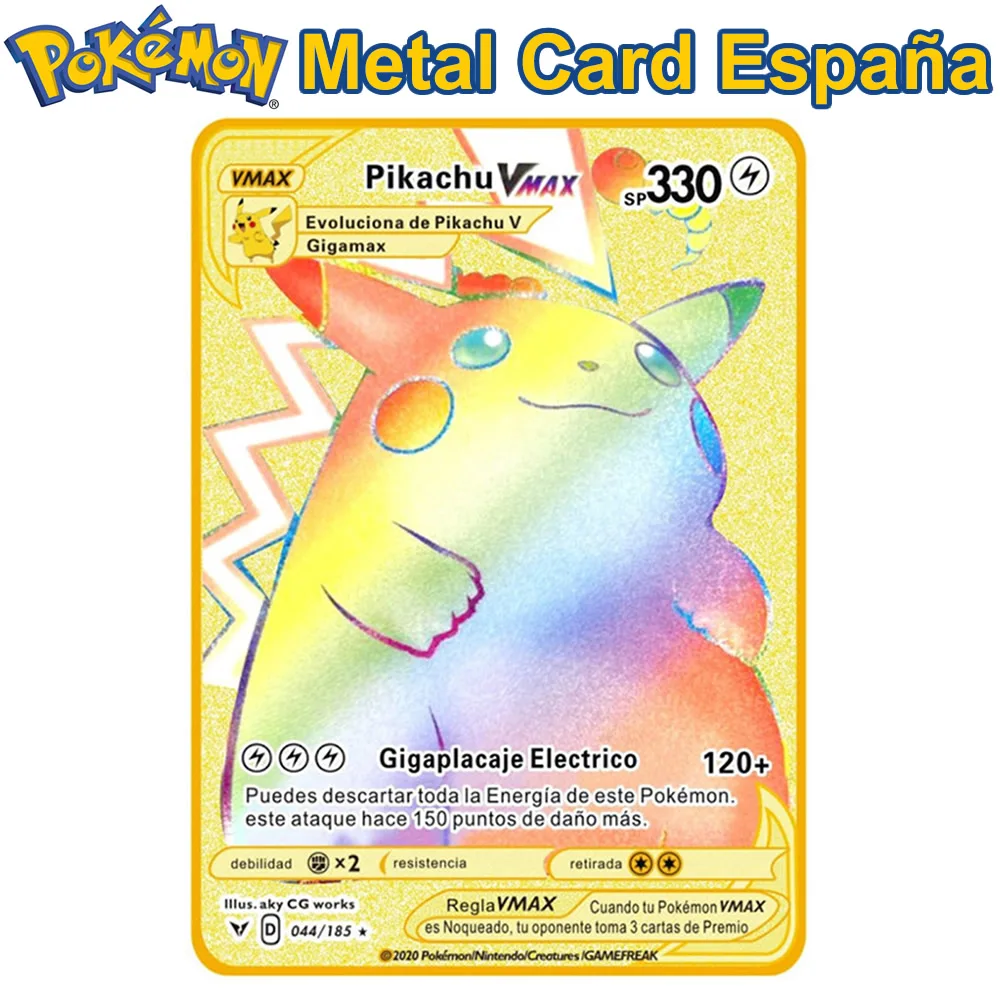 Spanish Pokemon Metal Cards SP Pokémon Letters Charizard Pikachu V VMAX Collection Gold Card GX Original Game Toy Kid Gifts