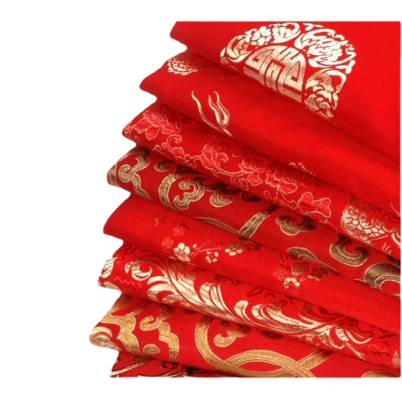 

Width 75cm Chinese Red Tang Suit Cheongsam Sheet Cloth Silk Like Damask Jacquard Brocade Metallic Fabric By the Half-Yard