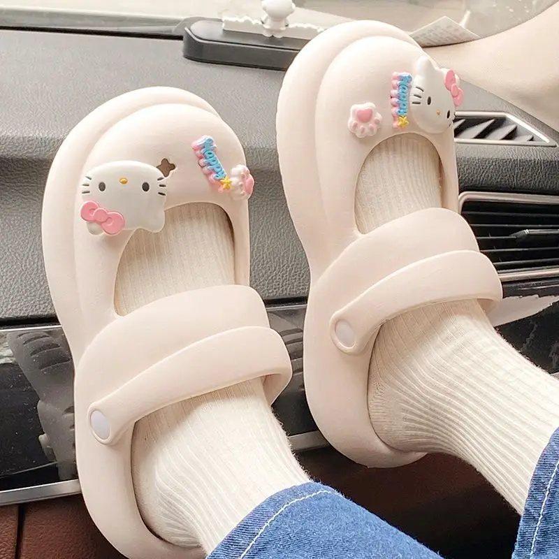 

Сандалии Sanrioed Hellokittys женские, милые Мультяшные тапки на толстой подошве, Нескользящие тапочки, сандалии