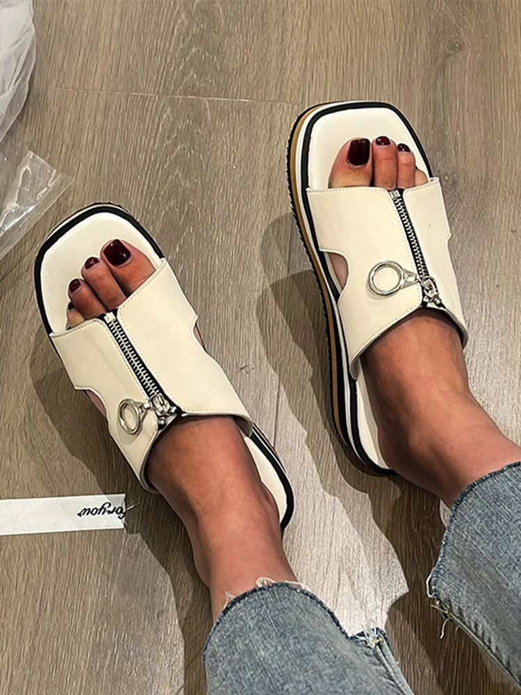 

Summer Wedges Thick Sandals Flats Plus Size 35-43 Women Slippers 2022 New Trends Hollow Fashion Flip Flops Slides Women Shoes
