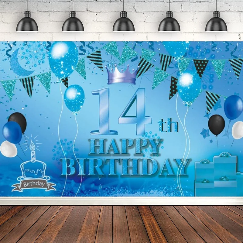 

Фон для фотосъемки баннер синий знак плакат 14 день рождения принадлежности для юбилейной фотобудки декорация фона