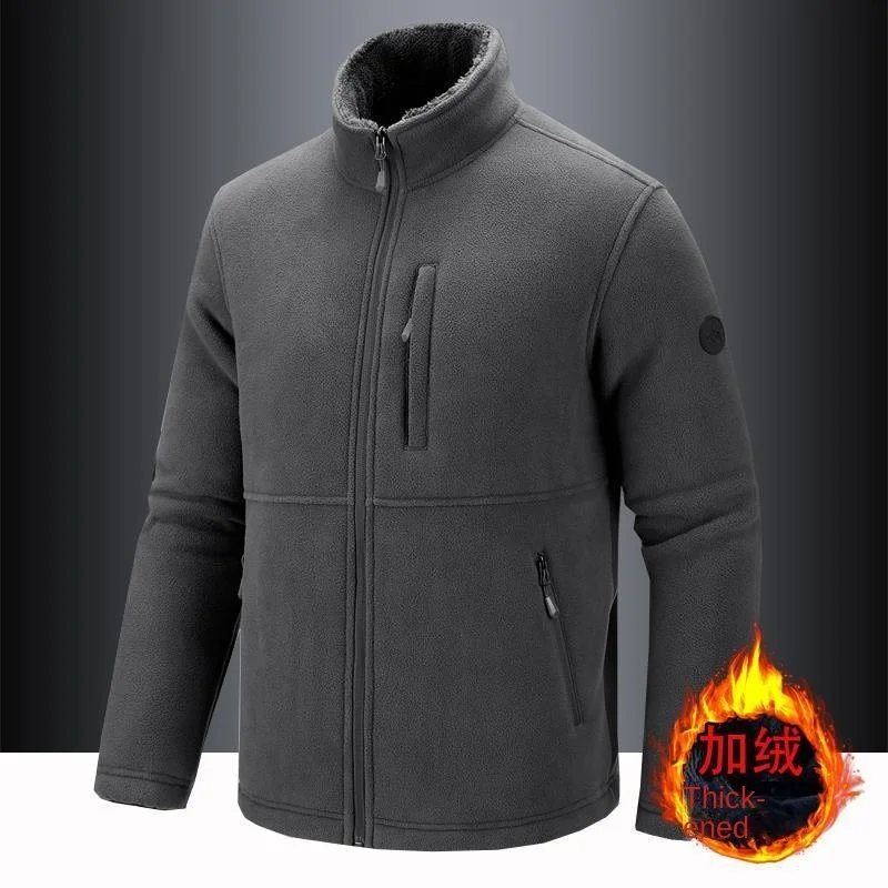 Fleece Coat Men's Autumn and Winter Plush Thick Sweater Large Windproof Warm Outdoor Fleece Stand Collar Jacket