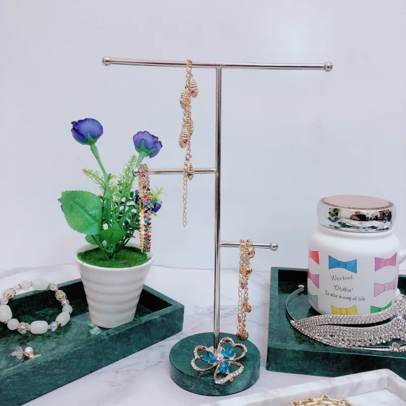Marble Jewelry Rack Creative Electroplating Iron Storage Room Bedroom Changing Room Decoration Rack Decoration Rack Exquisite