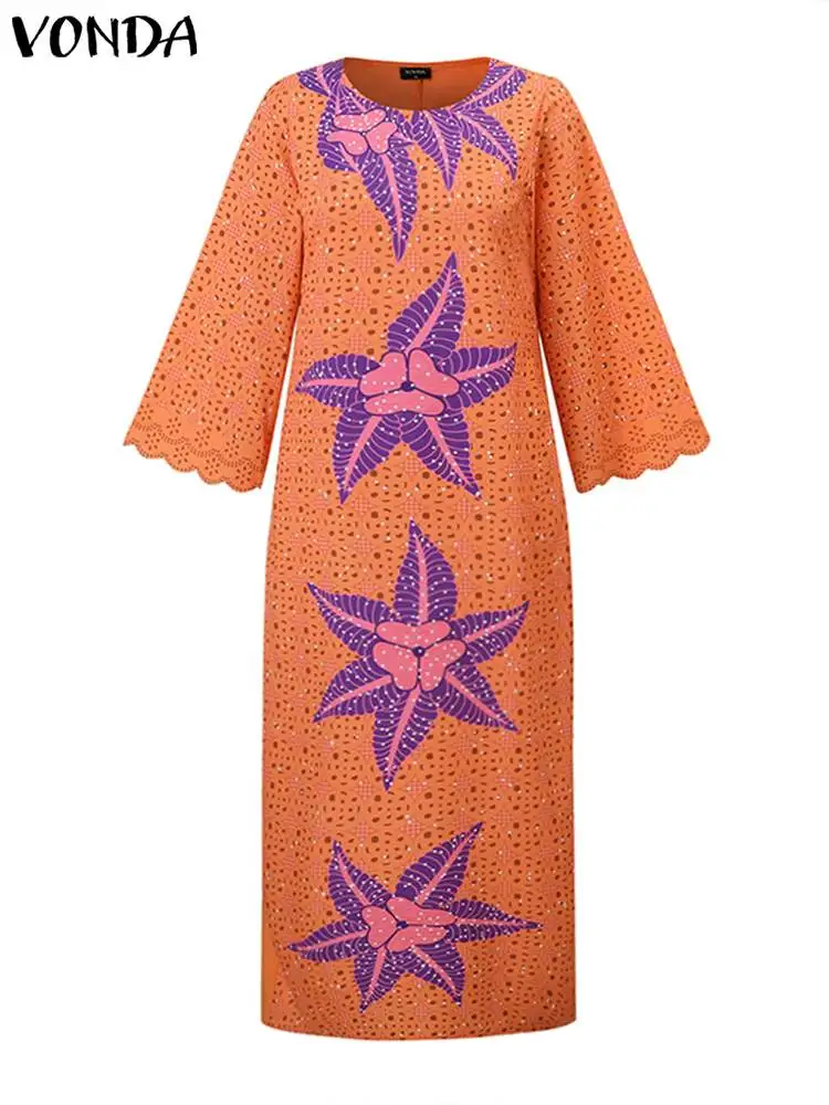 Женское длинное платье в богемном стиле VONDA с принтом Vinage