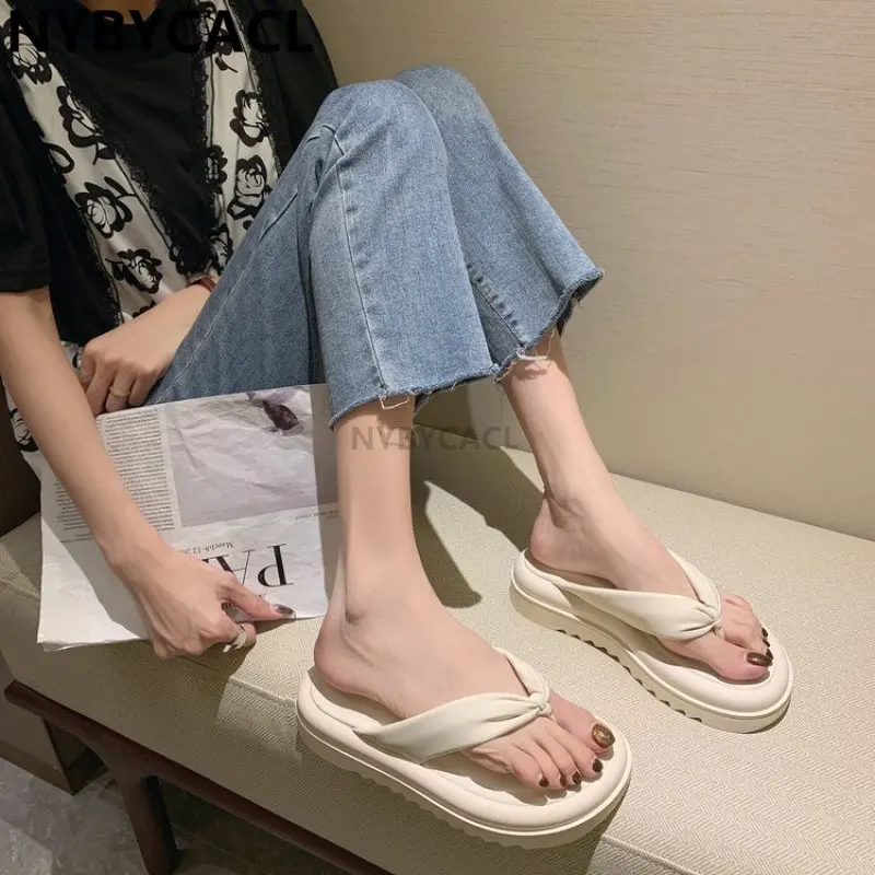 Summer Platform Women Slippers Clip Toe Slip On Shoes Ladies Fashion Female Outdoor Party Slides White sandalias mujer New