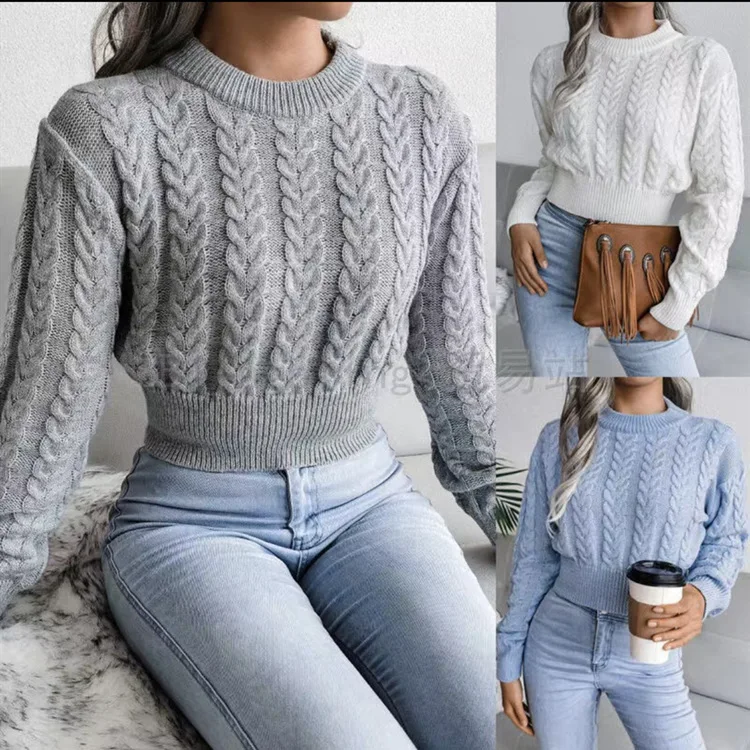 

Autumn and Winter 2022 New Women's Knitwear Exposed Umbilical Short Slim Undercoat Sweater Women