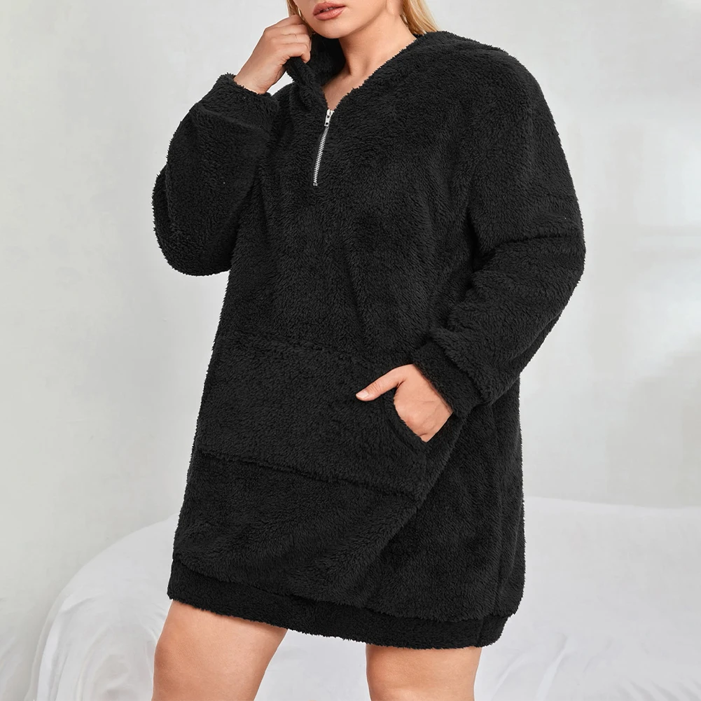 

Plus Size Women Solid Zip Long-Sleeve Hooded Sweater Coat Casual Loose Outdoor Warm Top Hooded Sweater L -4XL