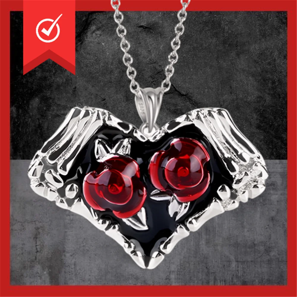 

Fashion Heart Skeleton Rose Pendant Necklace Punk Women's Necklace Party Jewelry Love Accessories Romantic Valentine's Day Gifts