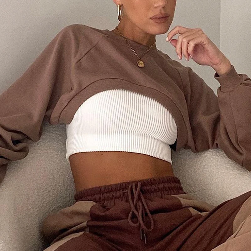 Неоново-Зеленый Спортивный свободный осенний худи укороченные толстовки с