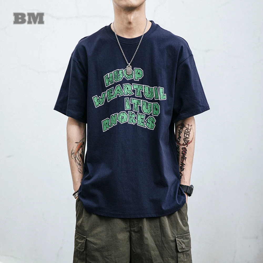 

Summer Japanese Streetwear Letter Print Oversized T-Shirt Male Loose Couple Round Neck Short Sleeves Harajuku Top Men Clothing