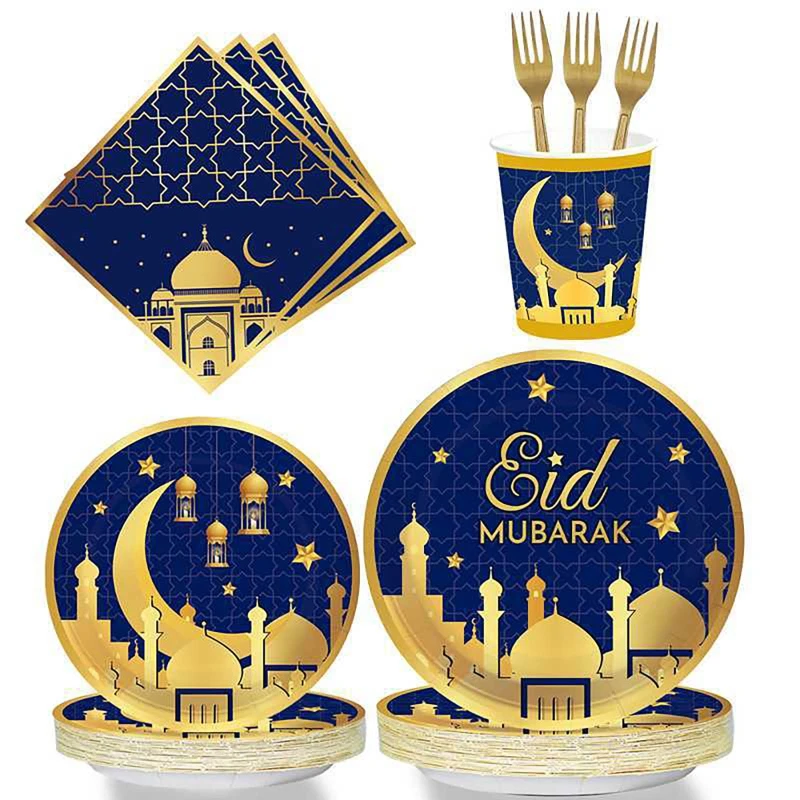 

Eid Mubarak Disposable Paper Plate Cup 2023 Muslim Islamic Festival Party Supplies Ramadan Kareem Decoration Eid Al Adha Gifts