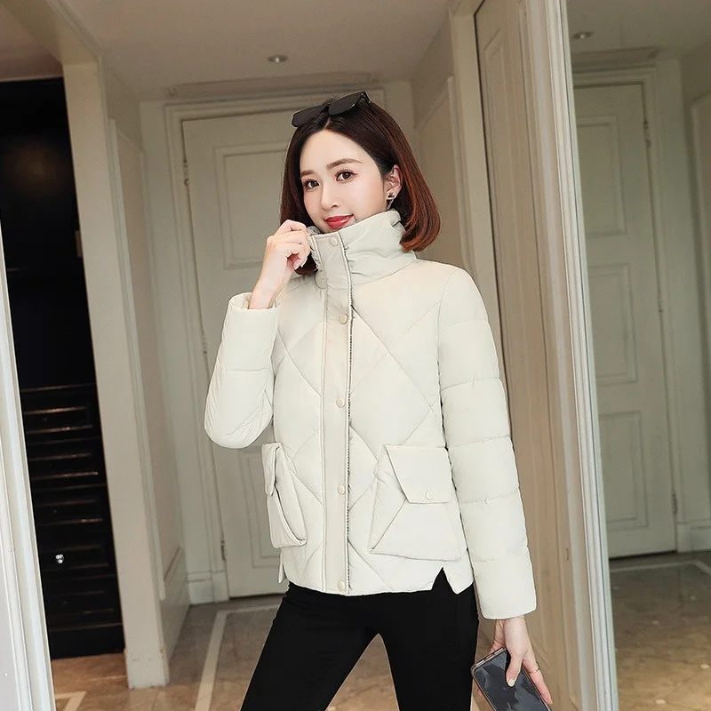 Women Office Lady Fashion Warm Down Coats Autumn Winter Simple Solid Colors Big Pocket Parkas New Korean Chic Casual Outwears