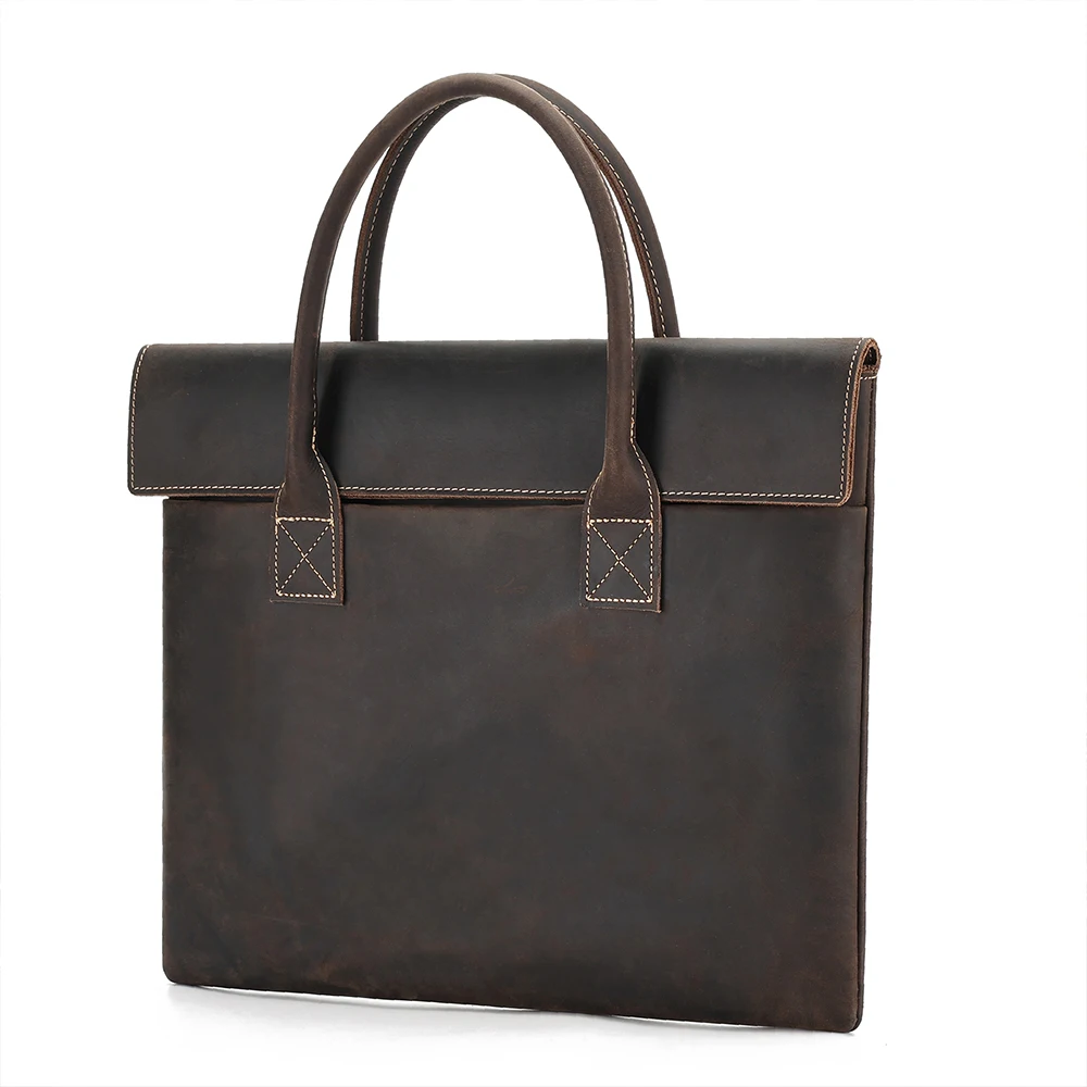 Винтажный деловой портфель из натуральной кожи Crazy Horse коричневого цвета с