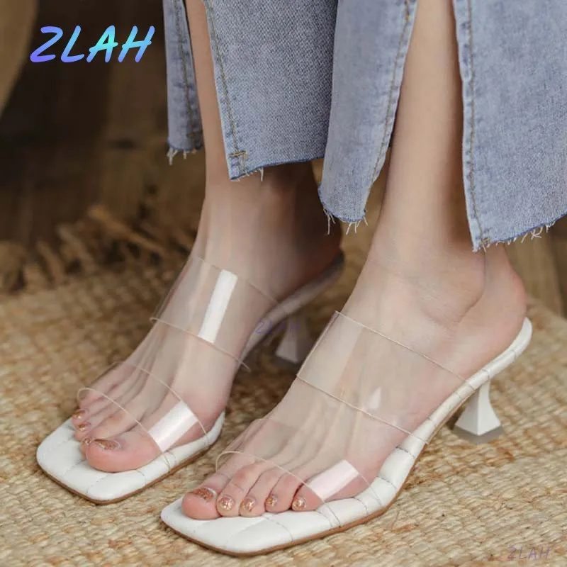 

New Transparent High Heels Slippers Ladies Shoes Zlah Summer Shoes Ladies Transparent High Heels Wedding Jelly Sexy Stilettos