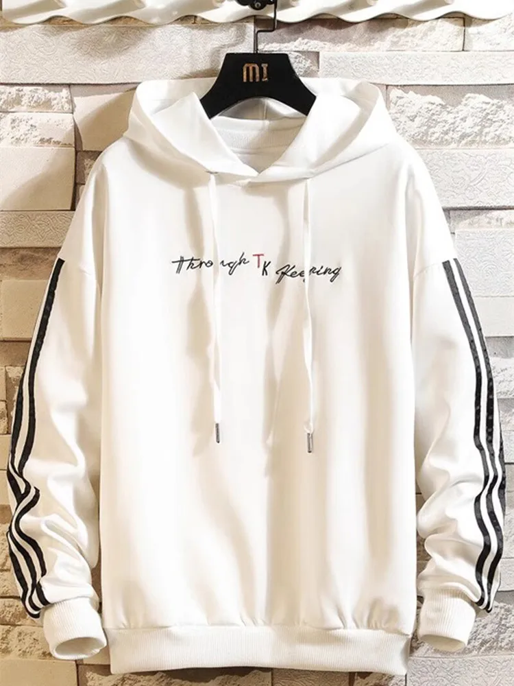 Весенне-осенняя новая модная полосатая спортивная толстовка с капюшоном мужская