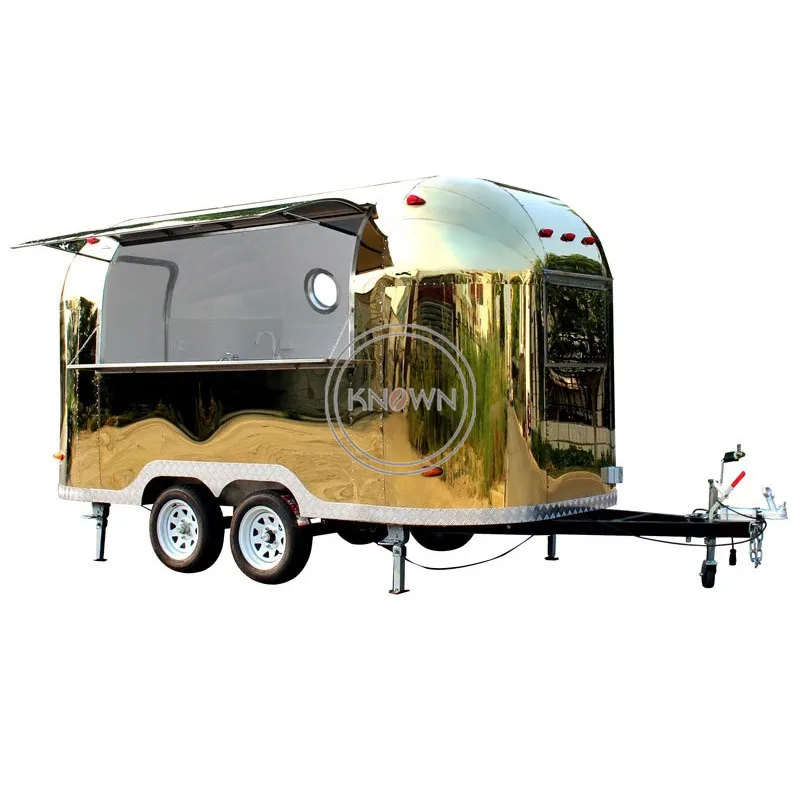 

OEM KN-BT-400B Stainless Steel Mobile Food Trailer Cart Pizza Coffee Beer Kiosks Hot Dog Ice Cream Van Truck Support Towab