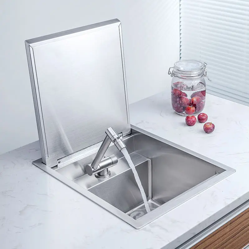 

Hidden kitchen sink price Mute Slow Drop Cover Single Sink stainless kitchen sink for Kitchen Bar
