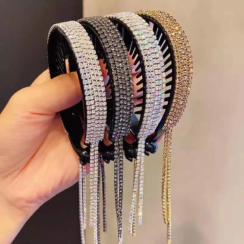 

New Women Shining Rhinestone Tassel Ponytail Hair Claws Women Hair Clips Sweet Meatball Hair Bands Fashion Hair Accessories