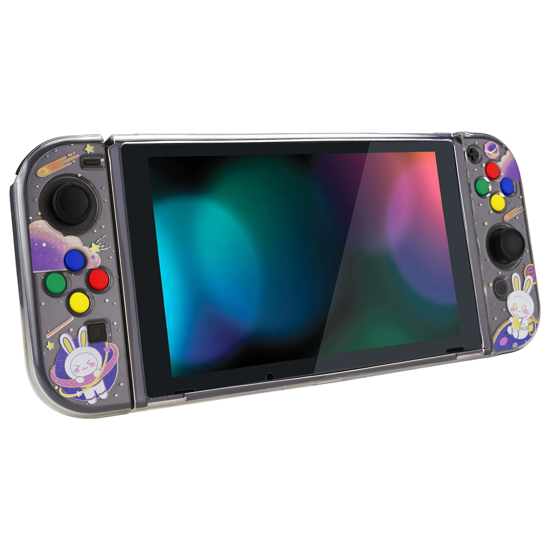 Прозрачный защитный чехол PlayVital для Nintendo Switch с крышкой кнопки направления ABXY-Space